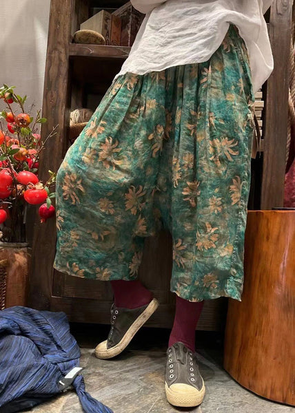 New Red Print Pockets Elastic Waist Linen Crop Pants Summer VV080 HS-CPTS240627