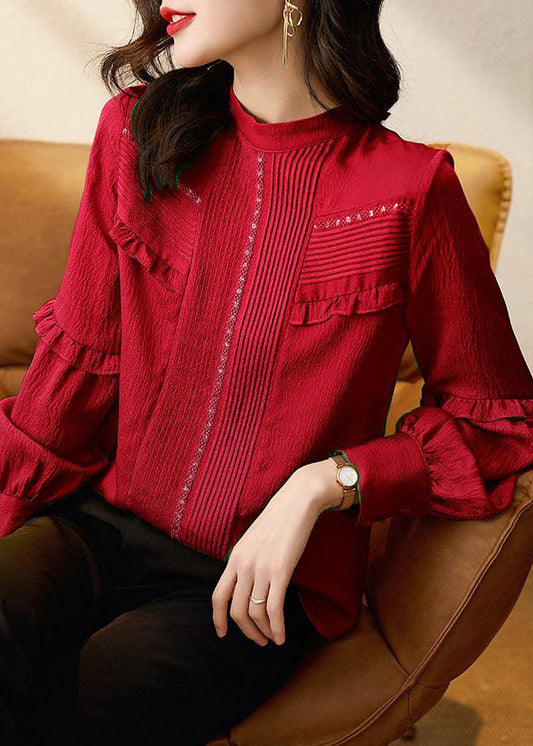 New Red Ruffled Original Design Cotton Shirt Spring RL046 ABC