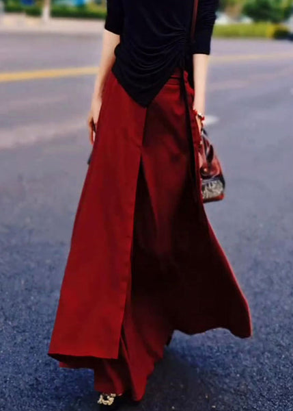 New Red Solid High Waist Silk Skirts Summer QV056 BB-SKTS241024