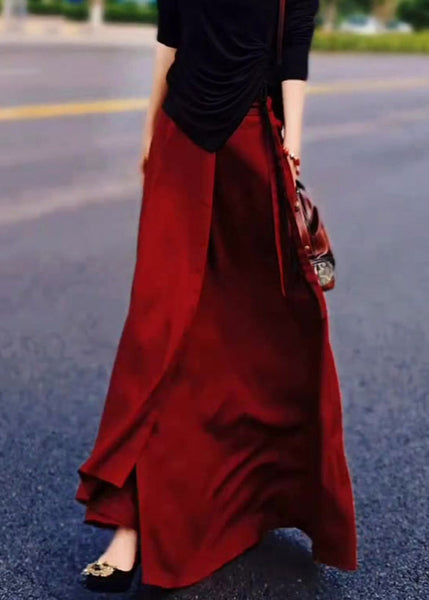 New Red Solid High Waist Silk Skirts Summer QV056 BB-SKTS241024