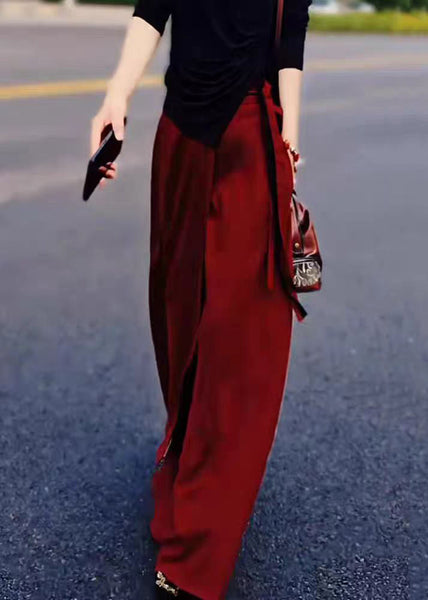 New Red Solid High Waist Silk Skirts Summer QV056 BB-SKTS241024