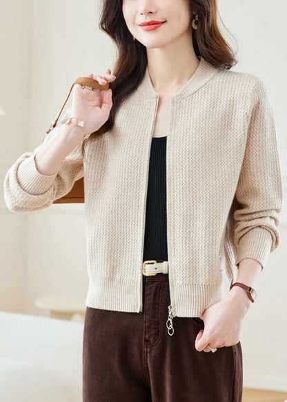 New Red Stand Collar Zip Up Solid Knit Coat Fall QS018 OM-BB241010