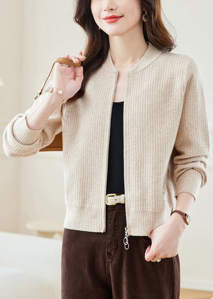 New Red Stand Collar Zip Up Solid Knit Coat Fall QS018 OM-BB241010