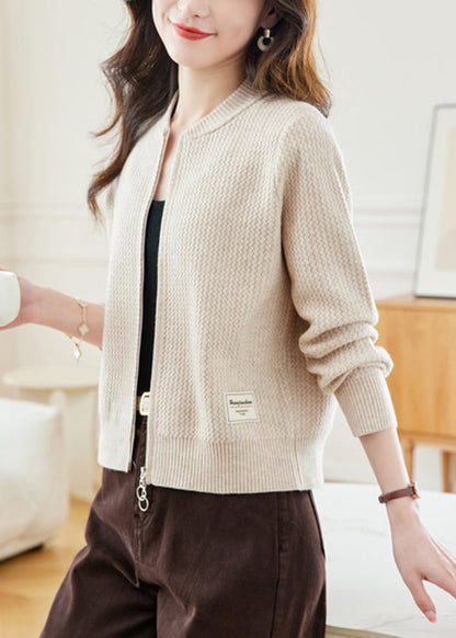 New Red Stand Collar Zip Up Solid Knit Coat Fall QS018 OM-BB241010