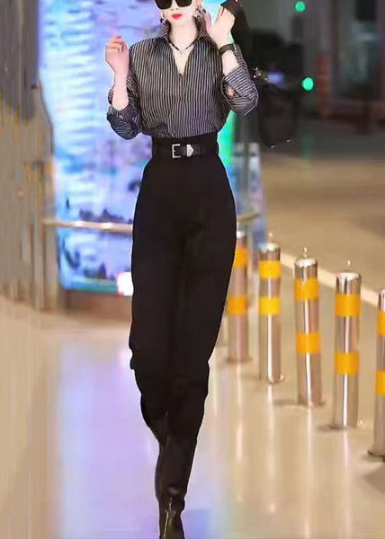 New Red Striped Shirts And White Pants Cotton Two Pieces Set Long Sleeve ZL030 SH-LF-TPIEC240621