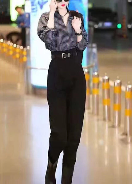 New Red Striped Shirts And White Pants Cotton Two Pieces Set Long Sleeve ZL030 SH-LF-TPIEC240621