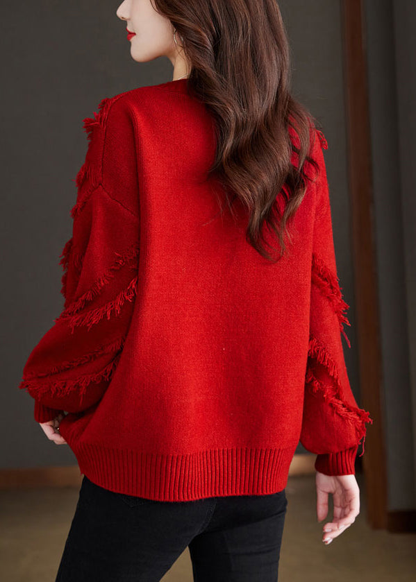 New Red Tasseled Cozy Wool Knit Sweater Fall QS005 OM-BB241010