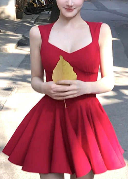 V New Sleeveless Zippered Cotton Mini Red Neck Dresses FashionChic