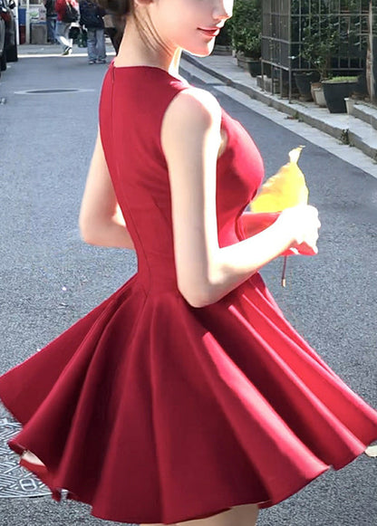V New Sleeveless Zippered Cotton Mini Red Neck Dresses FashionChic