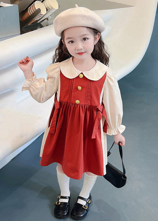 New Red Wrinkled False Two Pieces Cotton Girls Dresses Fall XZ070 FALL-MM-RCTZ-FDGL240618