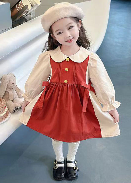 New Red Wrinkled False Two Pieces Cotton Girls Dresses Fall XZ070 FALL-MM-RCTZ-FDGL240618