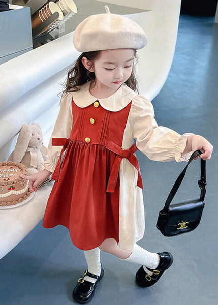 New Red Wrinkled False Two Pieces Cotton Girls Dresses Fall XZ070 FALL-MM-RCTZ-FDGL240618