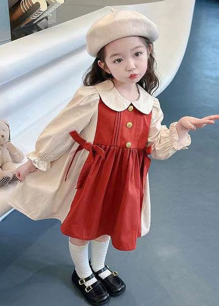 New Red Wrinkled False Two Pieces Cotton Girls Dresses Fall XZ070 FALL-MM-RCTZ-FDGL240618