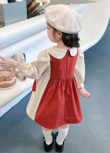 New Red Wrinkled False Two Pieces Cotton Girls Dresses Fall XZ070 FALL-MM-RCTZ-FDGL240618