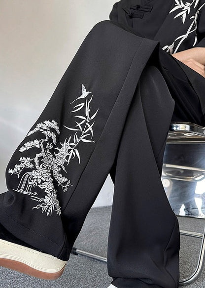 New Retro Apricot Embroideried Pockets Silk Mens Pants Summer YT054 Men-Silk-MENP240721
