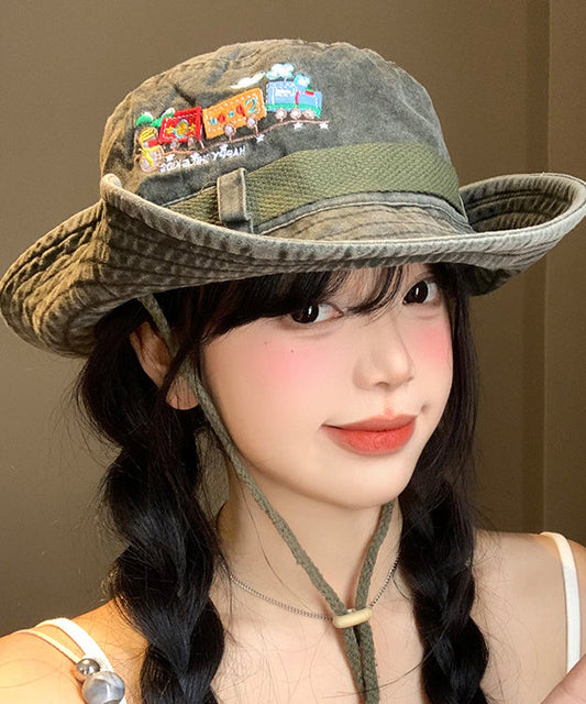 Army Hat Large Cowboy Retro Embroidered Green New Eaves FashionChic