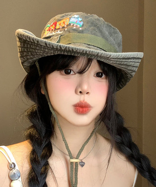 Army Hat Large Cowboy Retro Embroidered Green New Eaves FashionChic