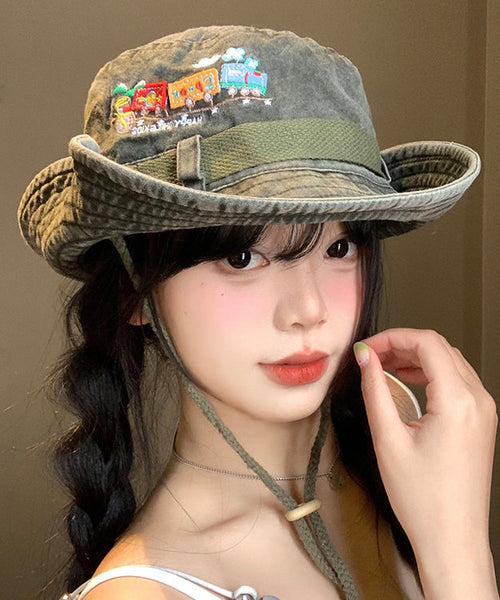 Army Hat Large Cowboy Retro Embroidered Green New Eaves FashionChic