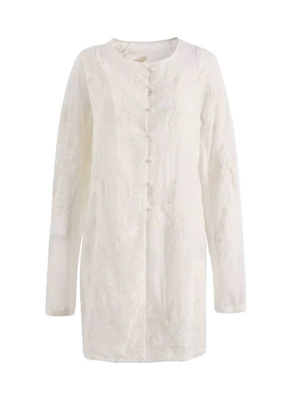 New Retro Beige Embroidered Shirts Dress Long Sleeve WW1028 Ada Fashion