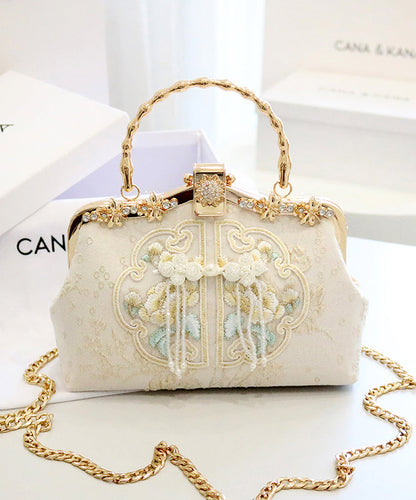 Handbag Beige Embroidered Retro Cotton New Tote Zircon FashionChic