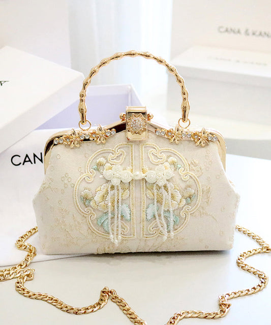 Handbag Beige Embroidered Retro Cotton New Tote Zircon FashionChic