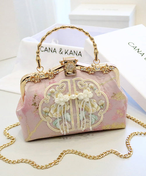 Handbag Beige Embroidered Retro Cotton New Tote Zircon FashionChic