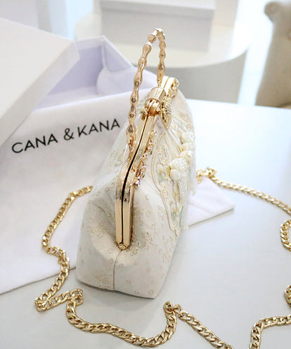 Handbag Beige Embroidered Retro Cotton New Tote Zircon FashionChic