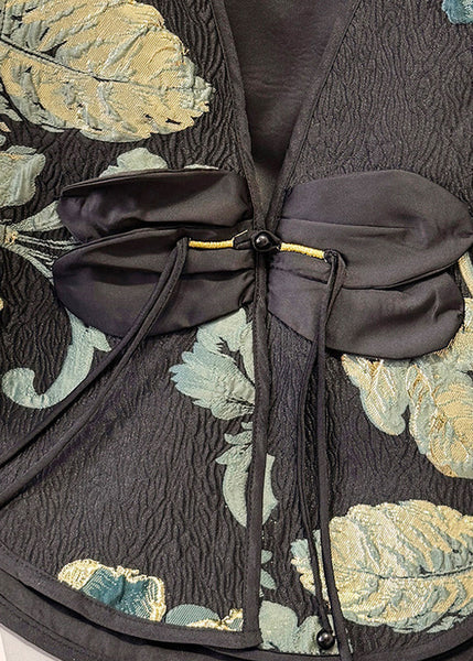 Black Tasseled Summer Jacquard Vests New Silk Retro FashionChic