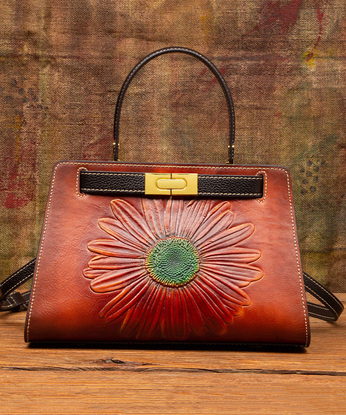 Retro Calf Bag Leather Brown New Embossed Messenger FashionChic