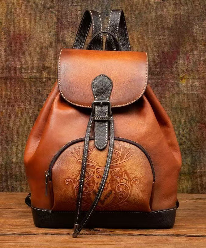 Leather Bag Capacity Backpack Brown New Retro Large Calf FashionChic