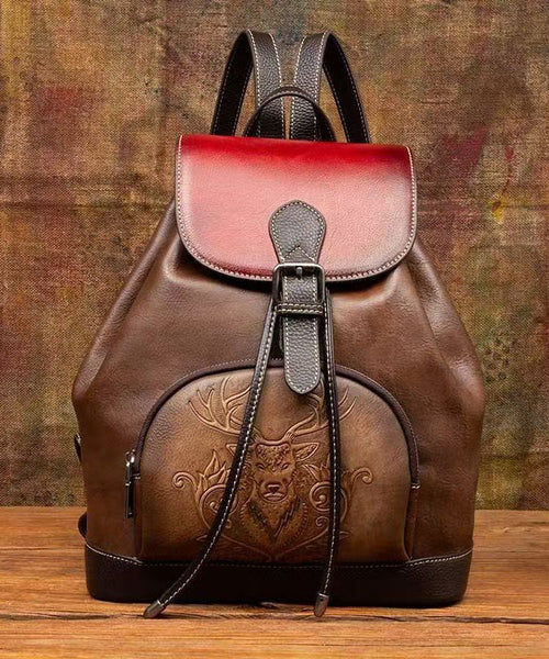 Leather Bag Capacity Backpack Brown New Retro Large Calf FashionChic