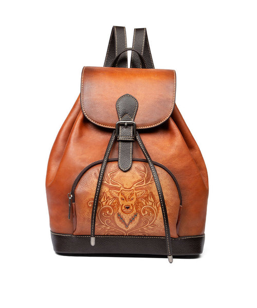 Leather Bag Capacity Backpack Brown New Retro Large Calf FashionChic