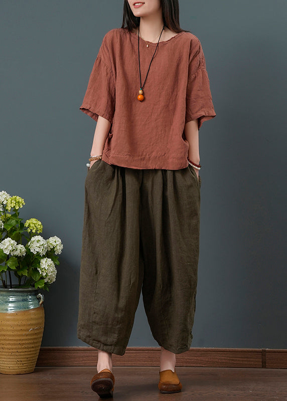 Two New Linen Red Retro Summer Set Oversized Pieces Dull FashionChic