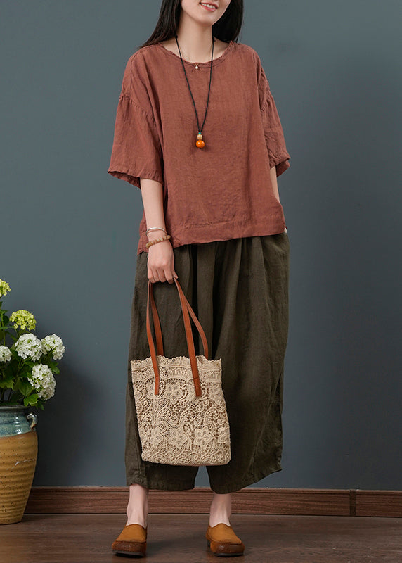 Two New Linen Red Retro Summer Set Oversized Pieces Dull FashionChic