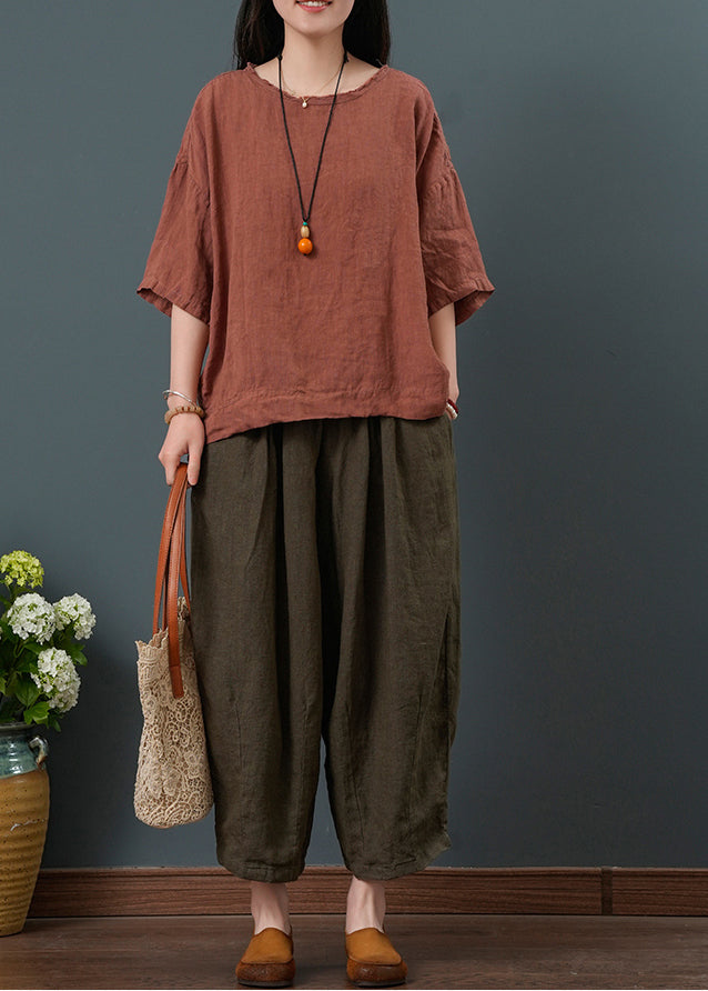 Two New Linen Red Retro Summer Set Oversized Pieces Dull FashionChic