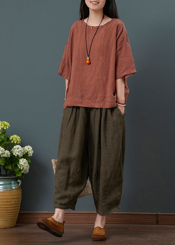 Two New Linen Red Retro Summer Set Oversized Pieces Dull FashionChic