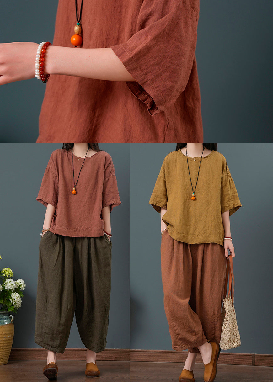 Two New Linen Red Retro Summer Set Oversized Pieces Dull FashionChic