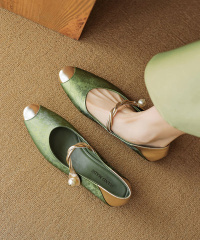 Buckle Strap Leather Cowhide New Shoes Chunky Green Retro FashionChic