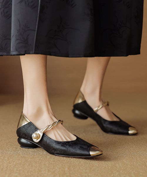 Buckle Strap Leather Cowhide New Shoes Chunky Green Retro FashionChic