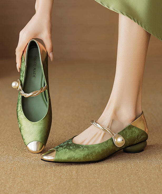 Buckle Strap Leather Cowhide New Shoes Chunky Green Retro FashionChic