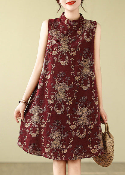 Collar Retro New A Mulberry Mandarin Dress Print Cotton Line FashionChic