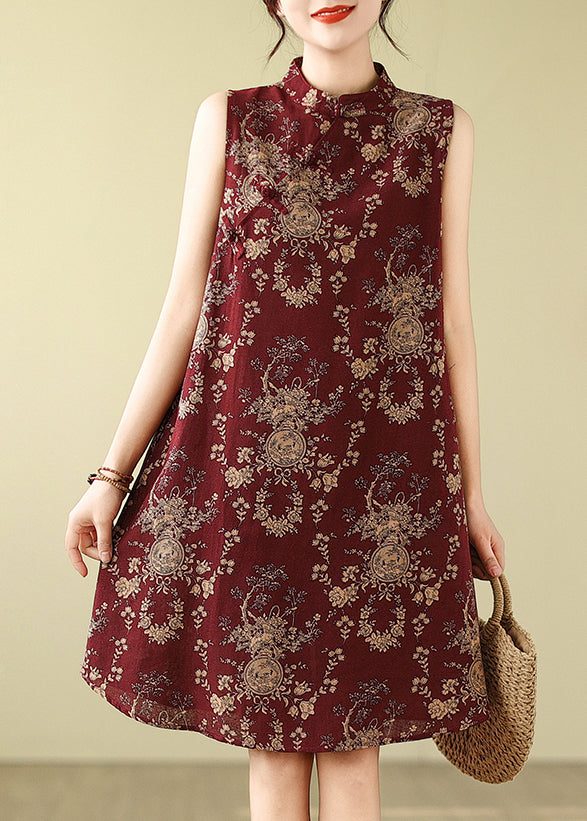 Collar Dress Print New Line A Cotton Mandarin Mulberry Retro FashionChic