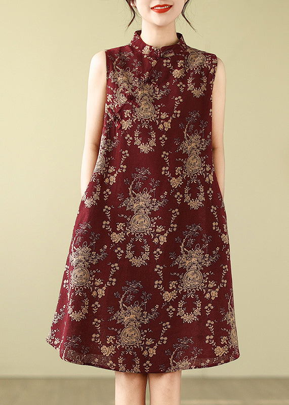 Collar Dress Print New Line A Cotton Mandarin Mulberry Retro FashionChic