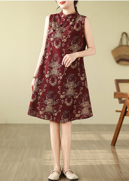 Collar Dress Print New Line A Cotton Mandarin Mulberry Retro FashionChic