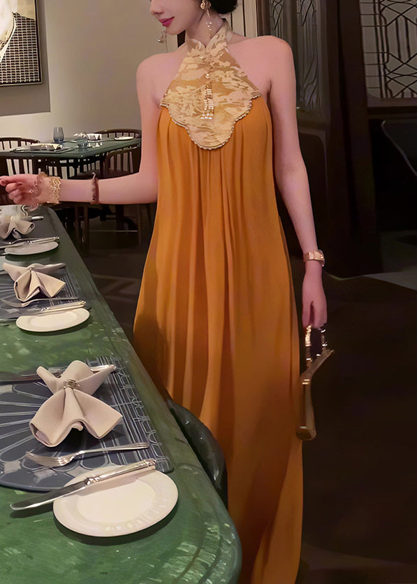 Chiffon New Halter Orange Retro Patchwork Summer Dresses FashionChic