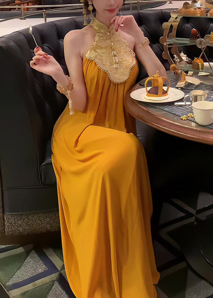 Chiffon New Halter Orange Retro Patchwork Summer Dresses FashionChic