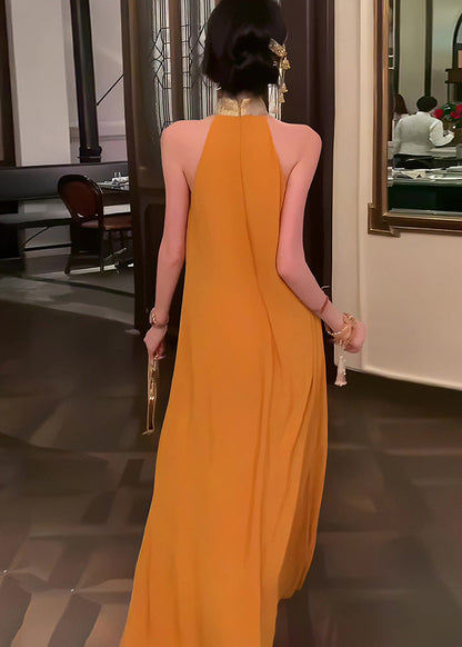 Chiffon New Halter Orange Retro Patchwork Summer Dresses FashionChic