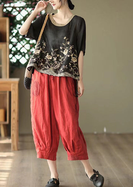 Summer Retro Linen Two Piece New Oversized Pink Set Print FashionChic