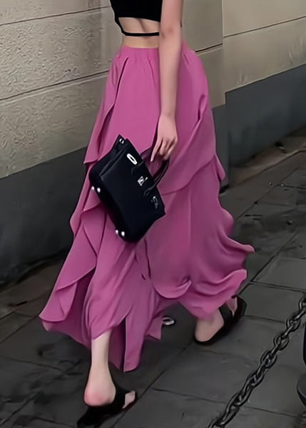 Waist Summer Asymmetrical Elastic New Rose Skirts Chiffon FashionChic