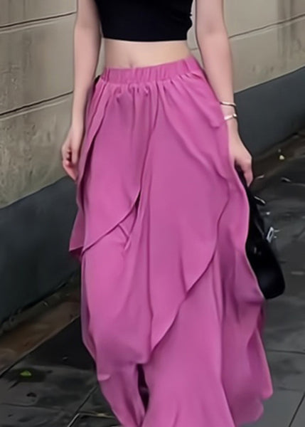 Waist Summer Asymmetrical Elastic New Rose Skirts Chiffon FashionChic